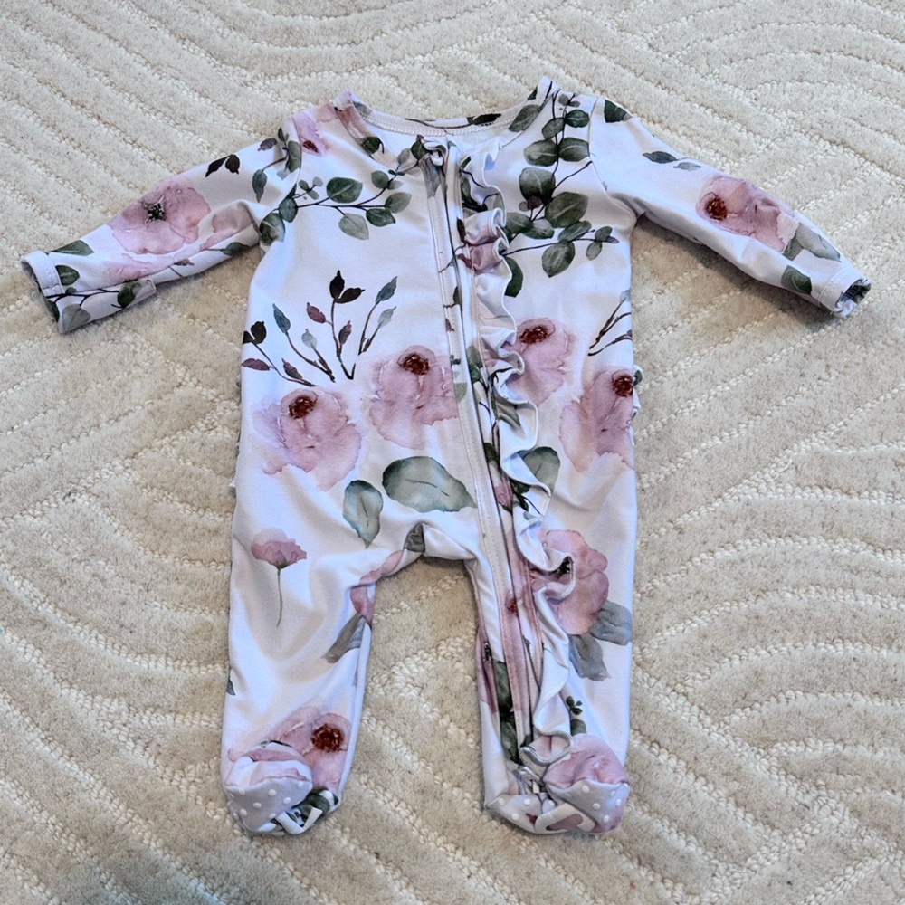 Caden Lane Millie’s dusty rose ruffled zipper footie